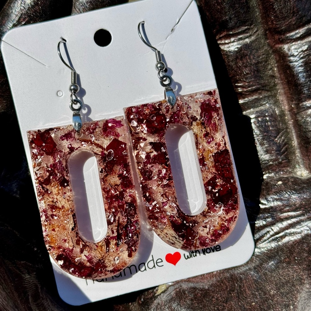 Bold Red and Gold U-Shaped Earrings